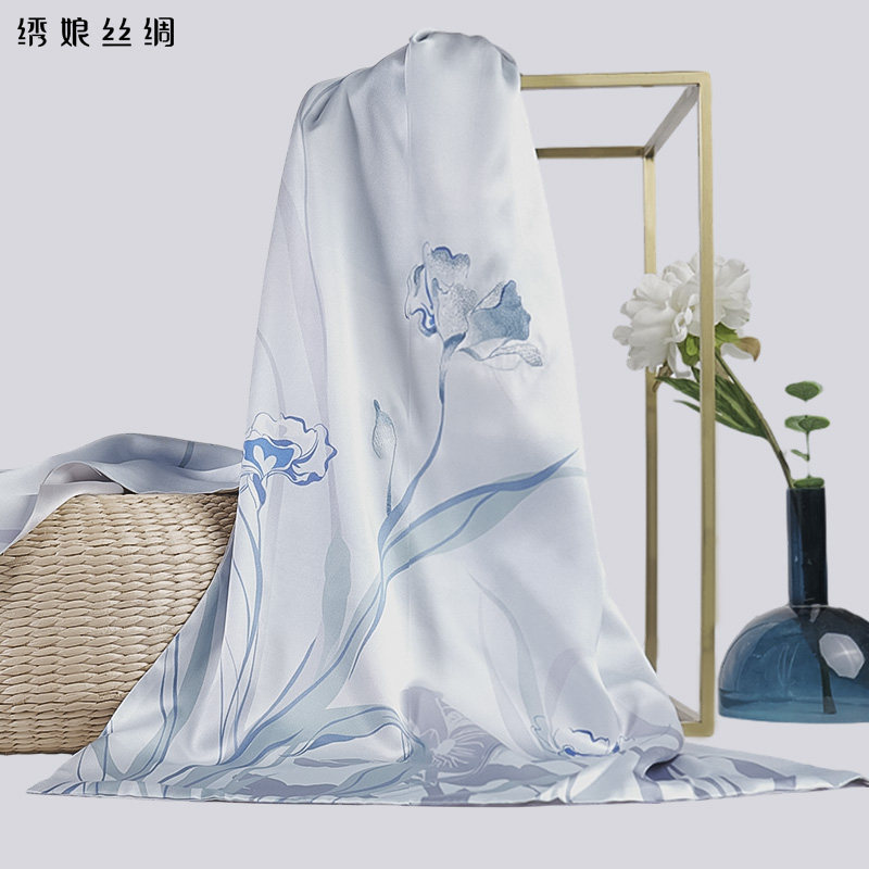 绣娘丝绸新款真丝丝巾100%桑蚕丝女百搭双面印花披肩苏州送礼长巾