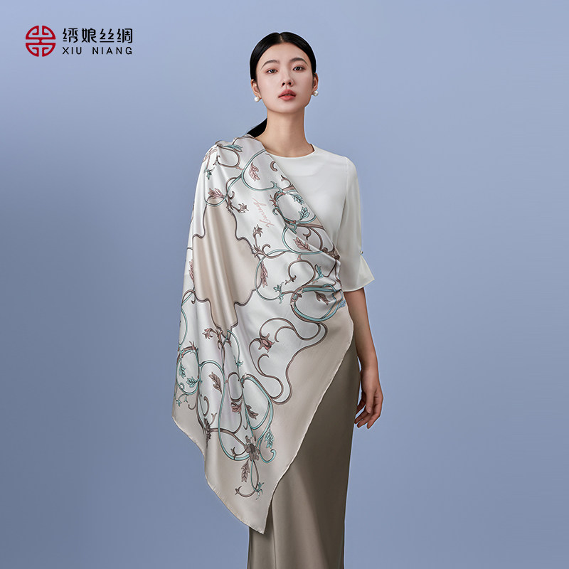 绣娘丝绸真丝桑蚕丝丝巾女新款大方巾披肩外搭围巾送妈妈礼物礼盒