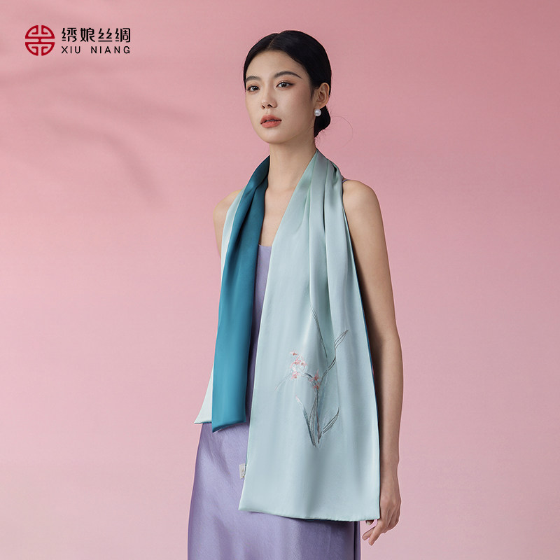 绣娘丝绸真丝非遗苏绣披肩女外搭桑蚕丝长条丝巾长巾中式高级礼盒