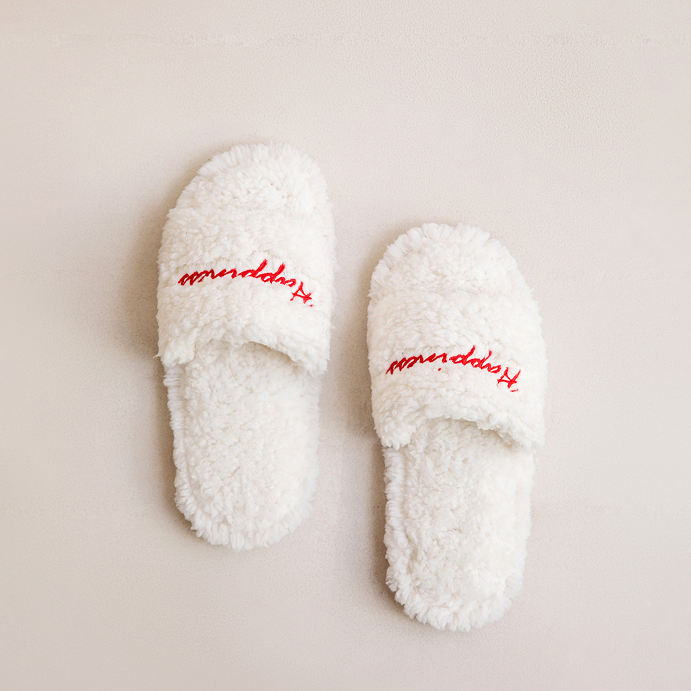 秋冬毛绒拖鞋字母刺绣一字拖百搭休闲静音家居地板拖鞋女