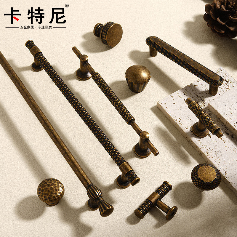 复古柜门拉手现代简约高档黄古色