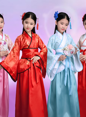 儿童古装女汉服唐装秦朝春秋战国三国贵妃服汉朝格格古代演出服装