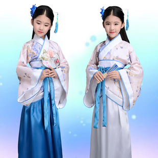 仙女汉服女童套装 儿童古装 中国风小姐公主古筝演出服女童表演古装