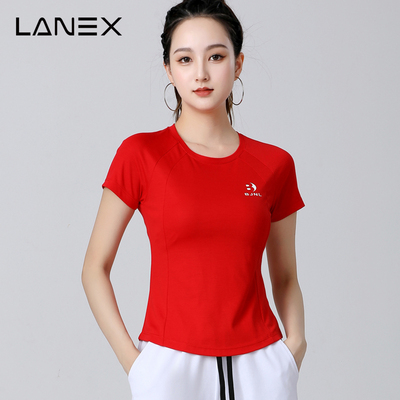 夏天跳健身操运动上衣单件广场舞短袖跳舞衣服透气圆领绿色夏款女