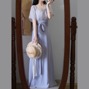 花相知原创唐褙子上衣破裙日常圆领通勤汉服坦领半臂新中式夏季女