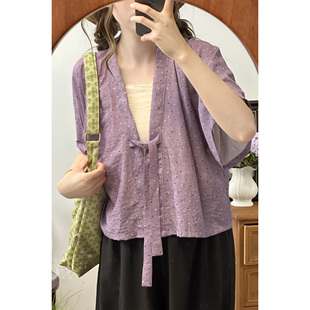 花相知原创汉服夏季唐褙子人棉温柔显瘦日常通勤短袖百搭轻薄