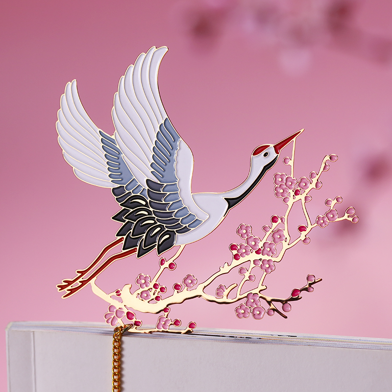 可爱金属黄铜瑞鹤书签 精美创意复古典中国风简约文艺小清新生日礼物送老师学生刻字纪念商务小礼品定制logo