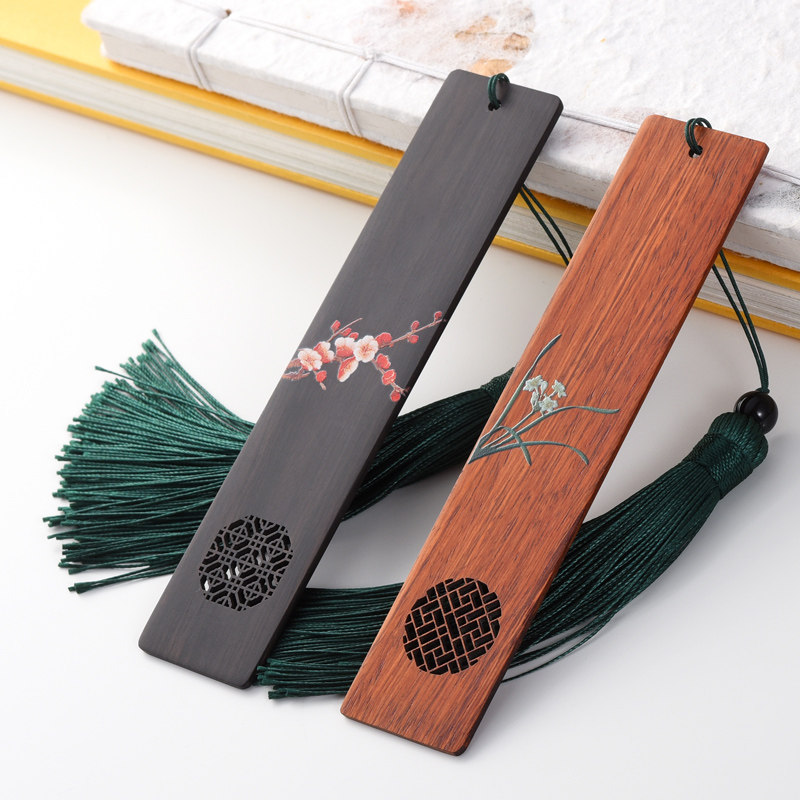 手工彩绘古典中国风流苏书签 黑檀木质精美古风礼物创意定制刻字