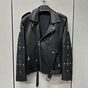 帅气哈雷青年潮 韩版 海宁皮夹克机车真皮皮衣男短款 外套山羊皮修身