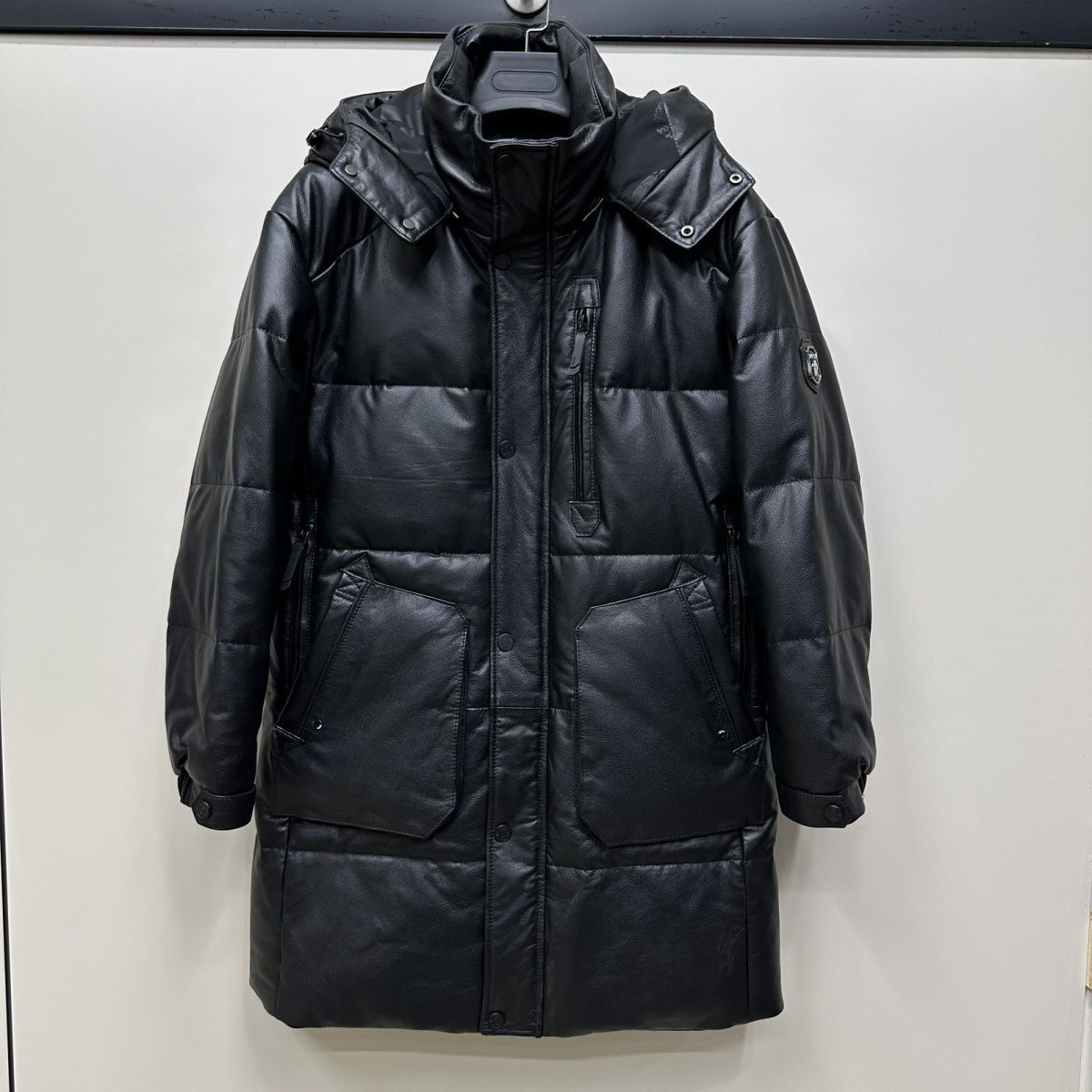 2024可拆卸连帽羽绒头层小牛皮外套男真皮皮衣羽绒服中长款皮大衣