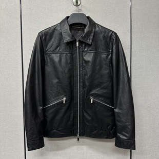 春秋新款 翻领休闲潮流机车外套 男士 真皮皮衣小牛皮油蜡皮夹克短款