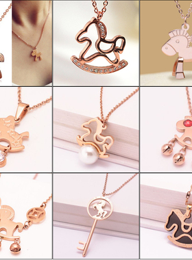 多款选童真小木马项链 马上有钱生肖马项链 女彩金短款韩版锁骨链