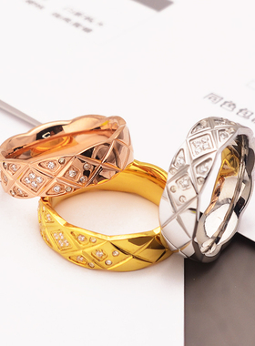 波浪边戒指 微镶菱形批花纹创意女星同款欧美简约镶钻男女戒指