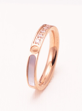 日韩版贝壳镶钻戒指女款时尚玫瑰金 欧美食指环戒子潮人JZ 235