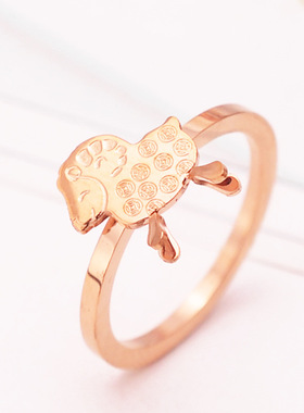 包邮 钛钢镀18K玫瑰金彩金 铜钱小羊本命年戒指环  尾戒饰品 女生
