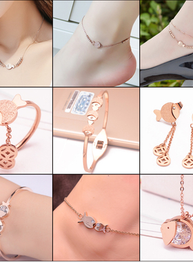 铜钱小鱼戒指  韩版玫瑰金钛钢戒指食指环百搭款不褪色女 套装