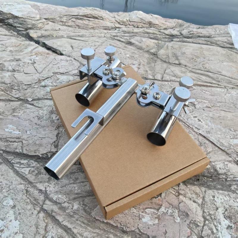 不锈钢双炮台支架左右手加厚防晃台钓鱼竿支架钓箱钓椅垂钓装备