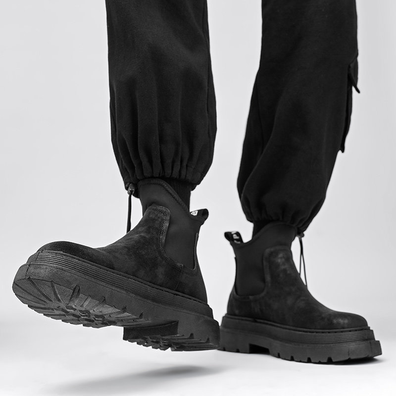 WINTER MENS BRITISH CHELSEA BOOTS 2024 NEW VERSATILE BLACK PLATFORM HEIGHTENED CARGO MARTIN BOOTS