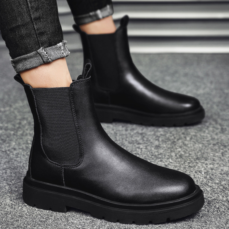 MARTIN BOOTS MENS 2025 NEW WINTER HIGH TOP BRITISH CHELSEA LEATHER BOOTS MENS BLACK BIKER HEIGHTENED CARGO BOOTS