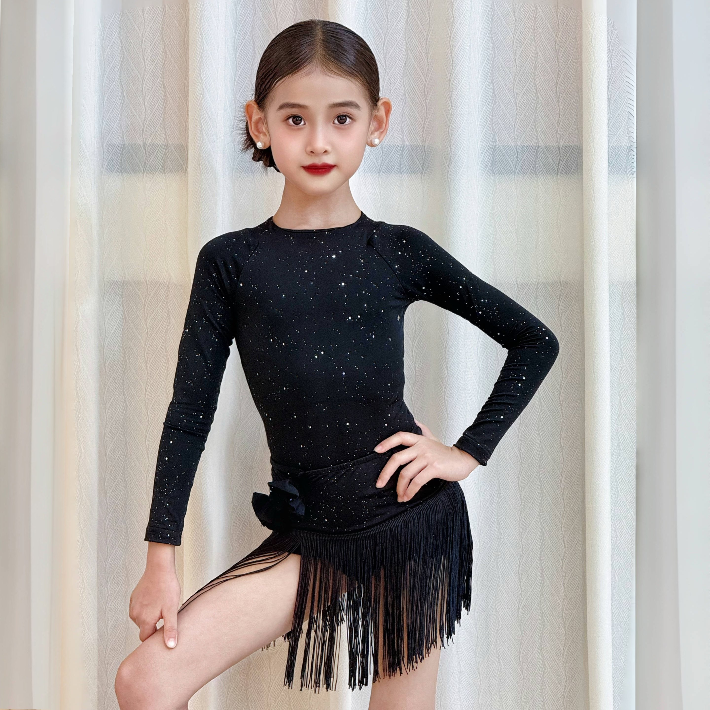 梵蒂凯2025新款秋季拉丁舞服女童练功服儿童高级感演出舞蹈服套装