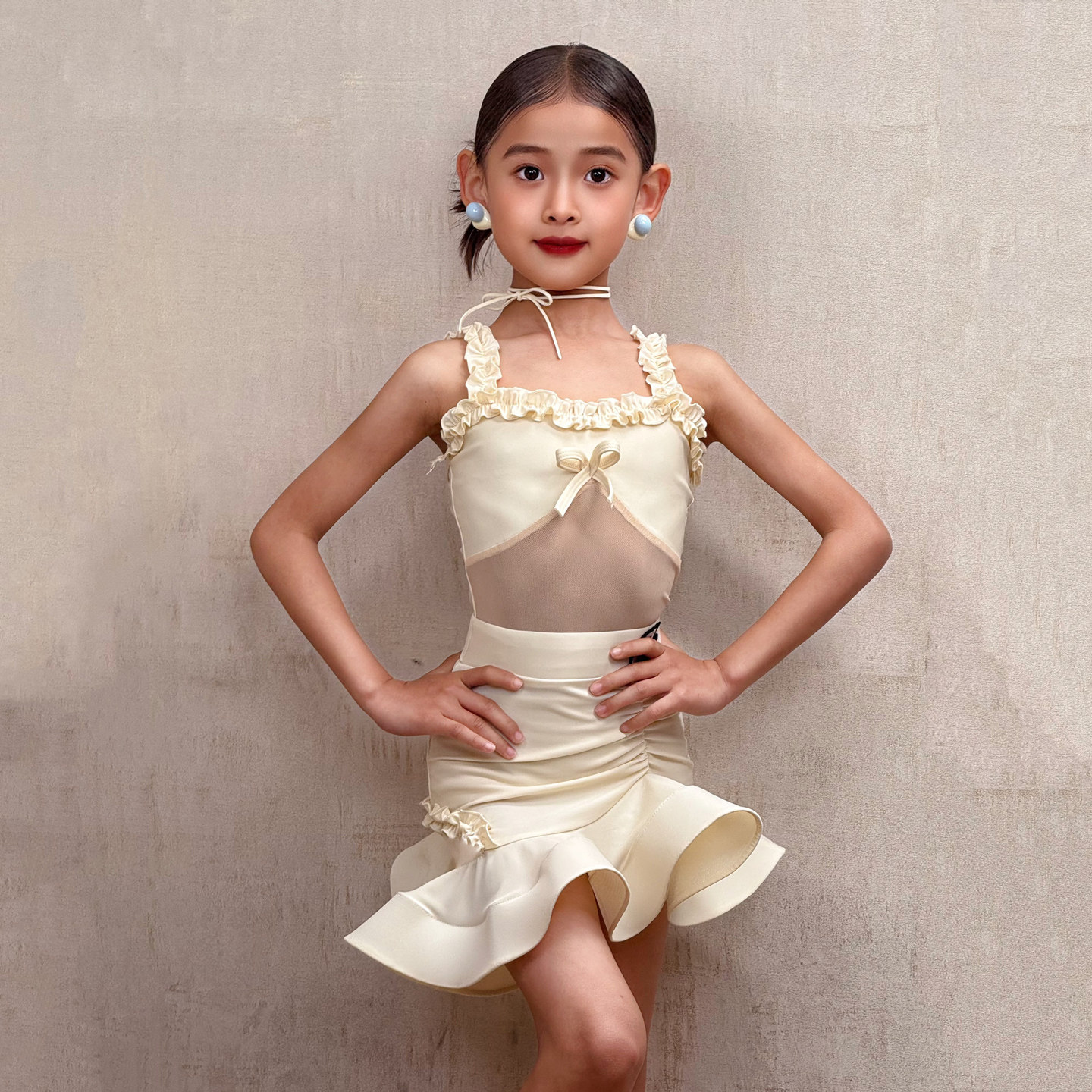 梵蒂恺2025新款夏季拉丁舞服女童练功服儿童高级感演出舞蹈服套装