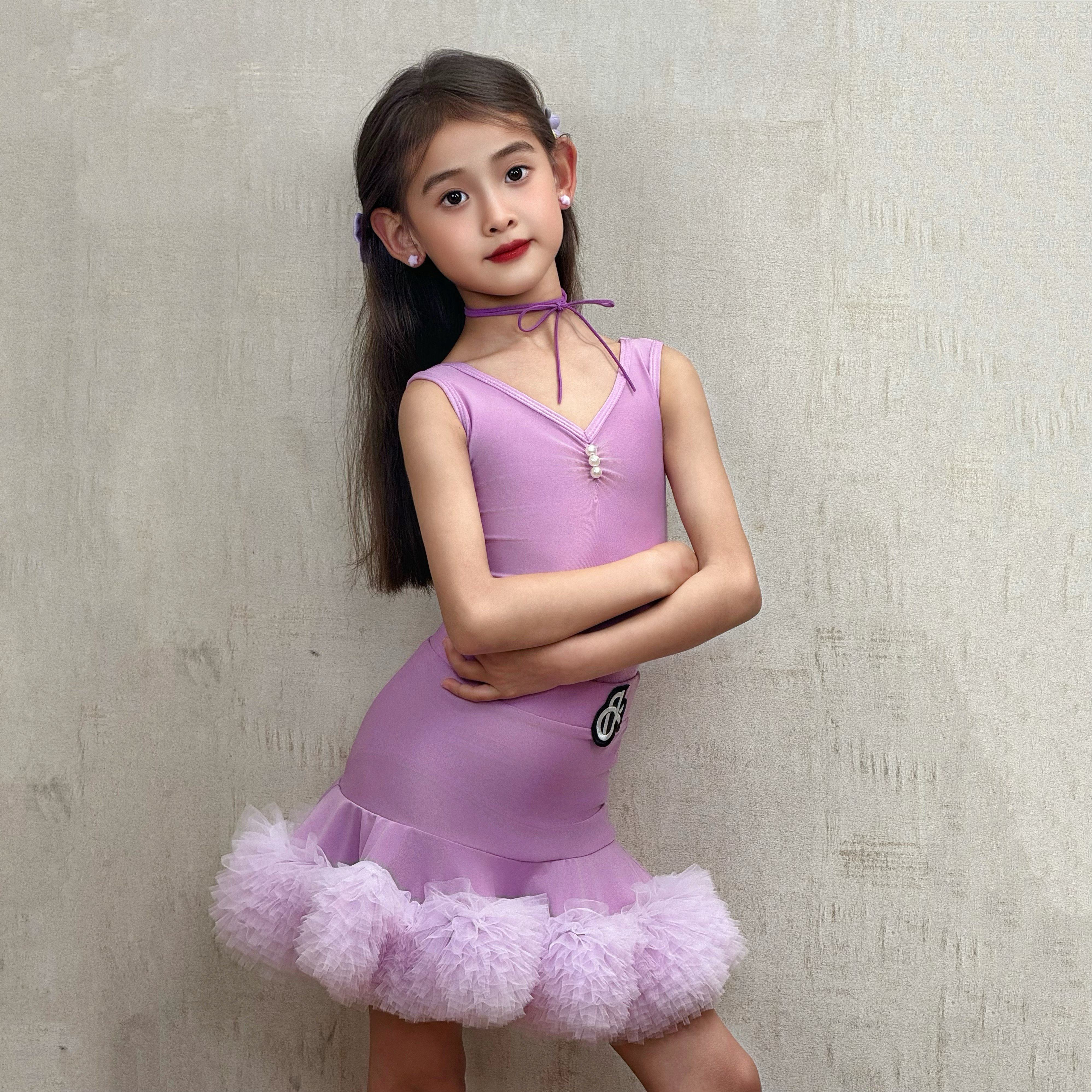 梵蒂恺网红新款夏季拉丁舞服女童练功服儿童高级感演出舞蹈服套装