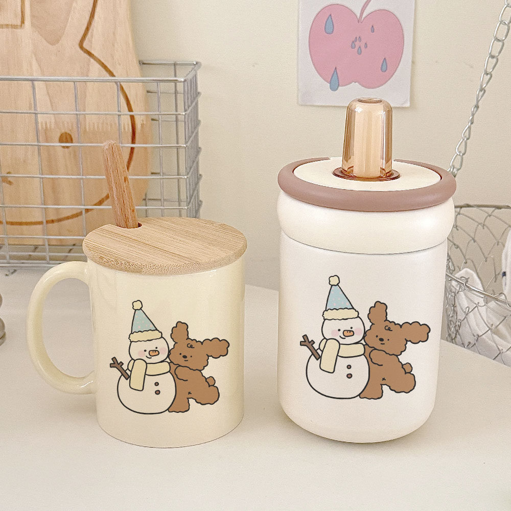 冬日水杯套装！雪人与咖啡狗狗棕环提手保温杯 + 马克杯,个性定制/设计服务/DIY,保温杯,淘宝优惠券,粉丝福利购,淘宝优惠卷