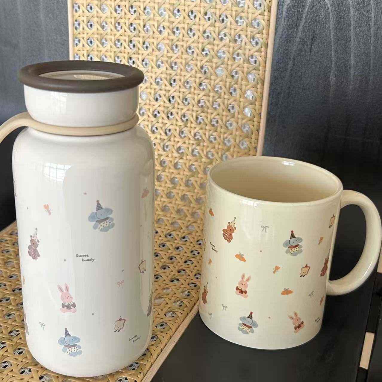 Sweet Buddy马戏团大象与小兔子杯子304不锈钢牛奶杯+马克杯套装