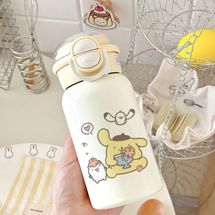 布丁狗萌系杯组:黄色双饮盖保温水杯 + 带勺盖马克杯