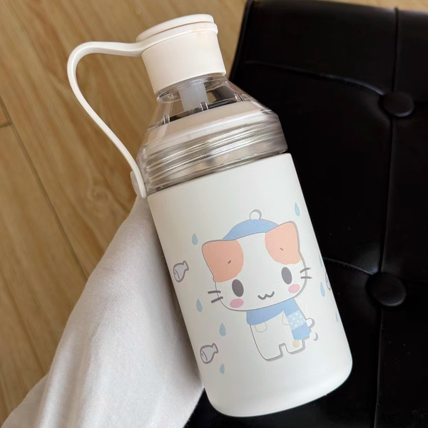 棉花糖猫咪水杯卡通高颜值316保温保冷杯便携花茶水杯吸管杯提手图片