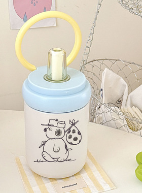 戴帽史努比 PEANUTS 联名保温杯子蓝色圆环提手保温杯 + 马克杯