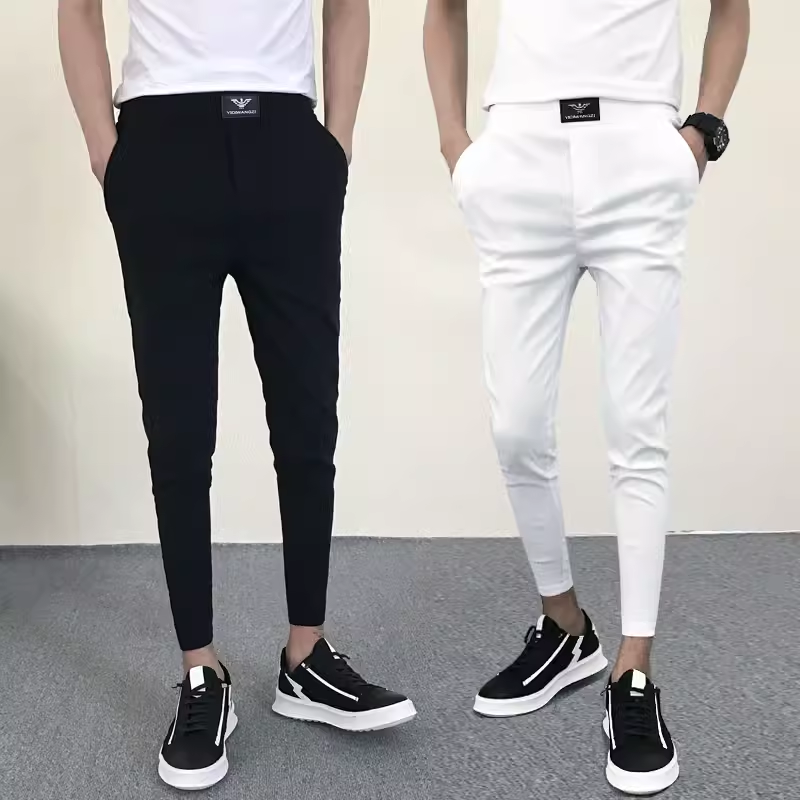 快手红人同款裤子男夏季修身小脚休闲裤社会人精神小伙束脚九分裤