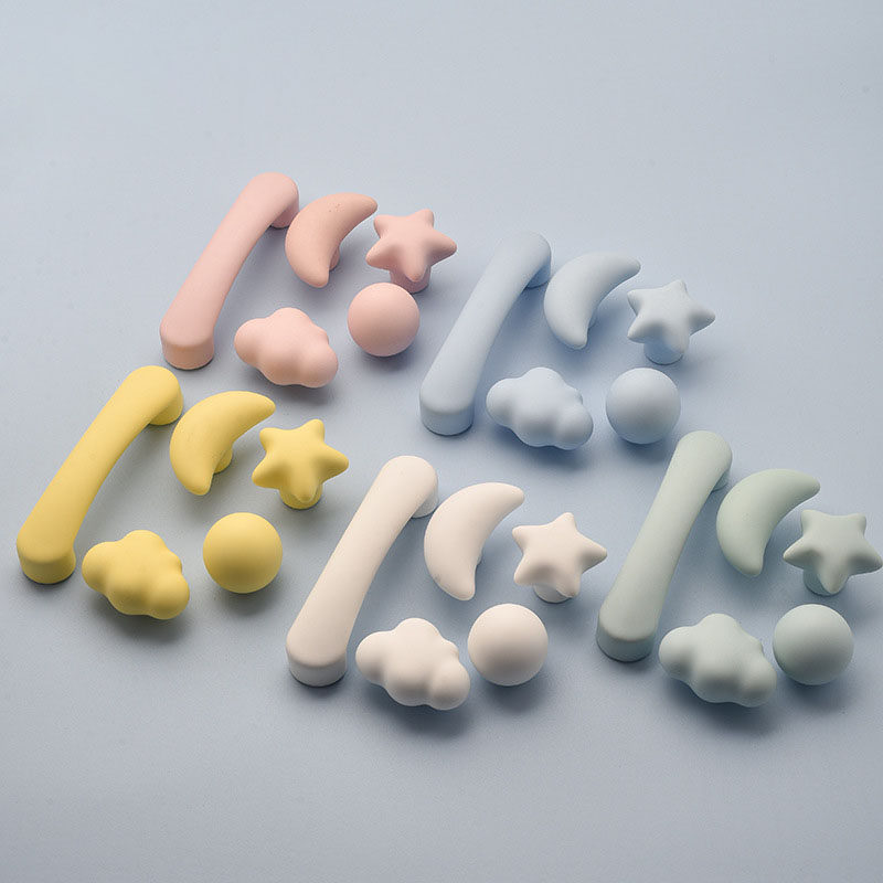陶瓷卡通拉手白云星星圆球彩色儿童房把手可爱衣柜门抽屉橱柜单孔