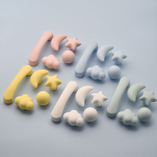 陶瓷卡通拉手白云星星圆球彩色儿童房把手可爱衣柜门抽屉橱柜单孔