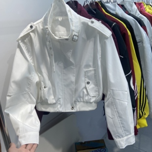 美式 复古酷飒辣妹风立领系带机车短外套女宽松减龄棒球服炸街夹克