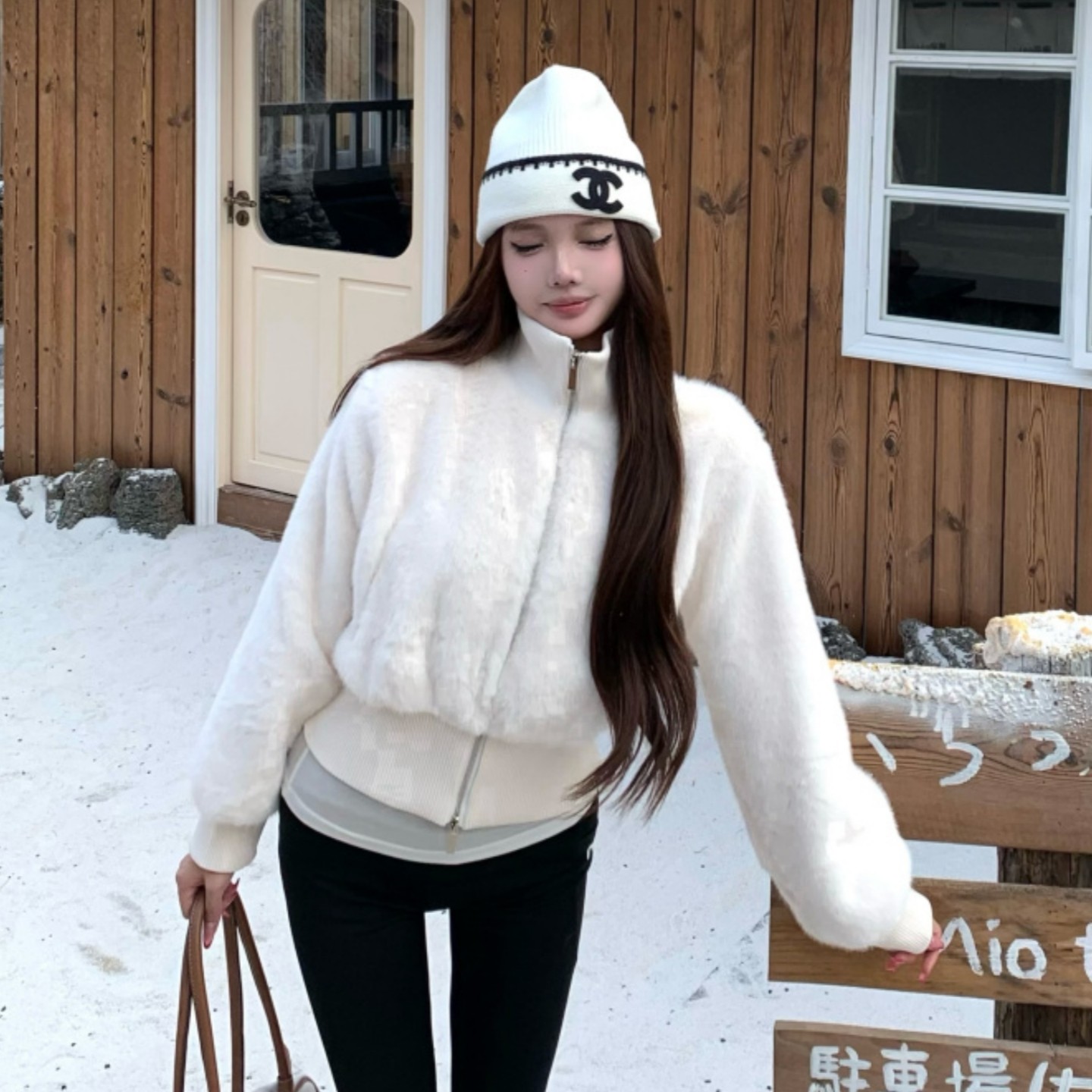 立领仿水貂毛短外套环保皮草夹克