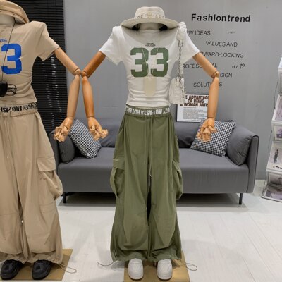 时髦辣妹T恤工装阔腿裤两件套女