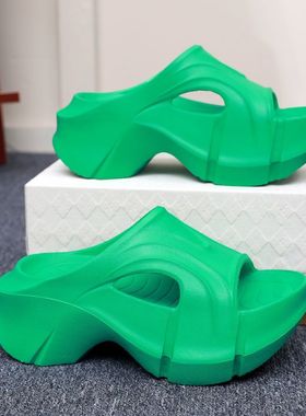 品牌微瑕）厚底7cM高跟拖鞋女夏季外穿时尚超火一字拖沙滩鞋防滑