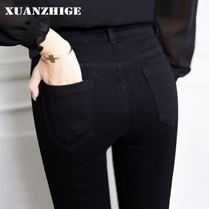 黑色牛仔裤女2020年秋冬新款紧身显瘦加绒高腰九分裤小脚铅笔裤子