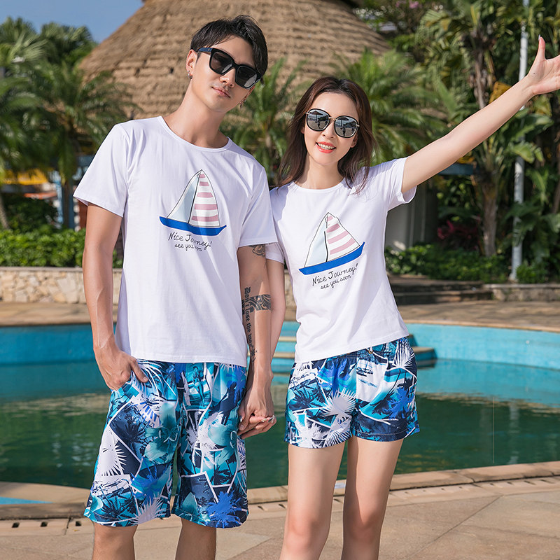 沙滩情侣装夏装海边套装蜜月海南三亚旅游2019新款男短裤t恤套装