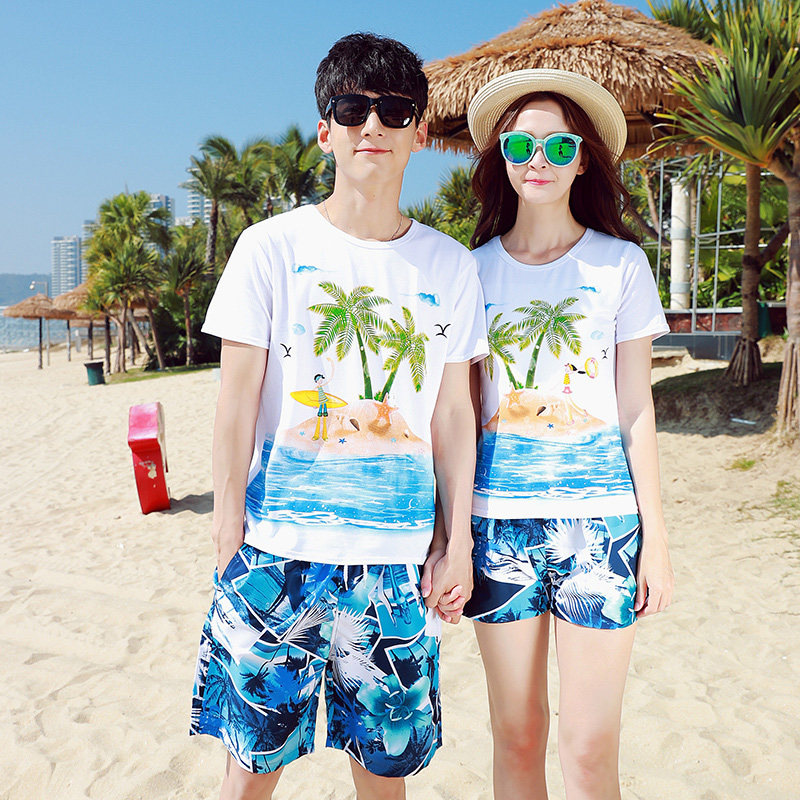 2020情侣装夏装 蜜月度假海边沙滩男女短袖T恤套装海滩旅游情侣衫