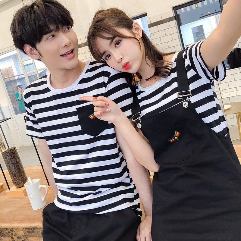 洛高情侣装夏装2020新款韩国沙滩蜜月套装短袖t恤衫女背带裙裤潮