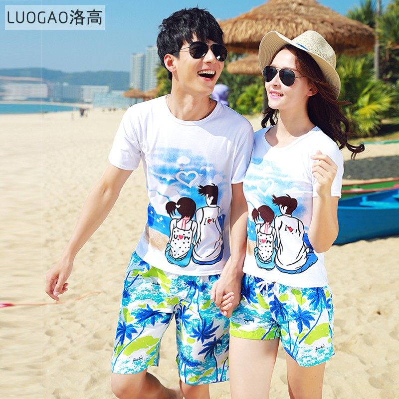 2020qlz沙滩情侣装夏装套装海边蜜月服短袖t恤男女速干短裤大码潮
