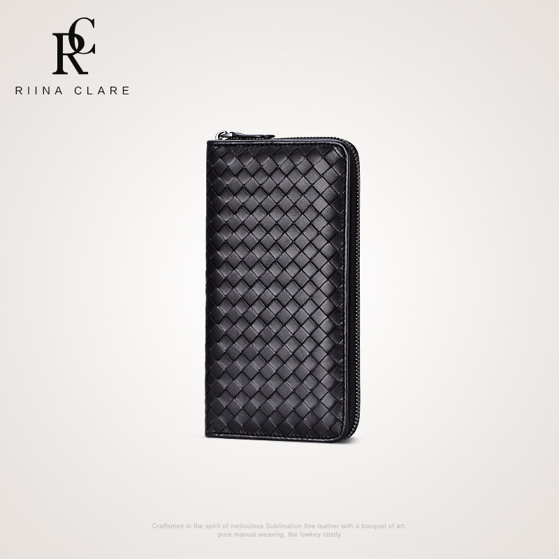 编织钱包男士2020新款皮夹拉链男款潮长款女士手拿包钱手包真皮