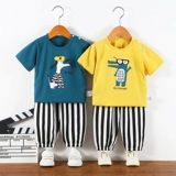 Летний тонкий хлопковый комплект для мальчиков, детская летняя одежда, в западном стиле, 2 лет