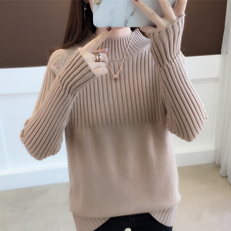 宽松加厚打底衫毛衣时尚半高领