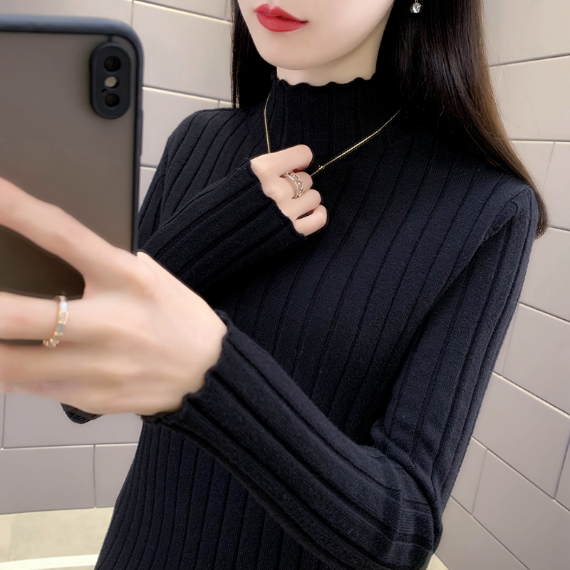 半高领百搭针织打底衫女黑色毛衣