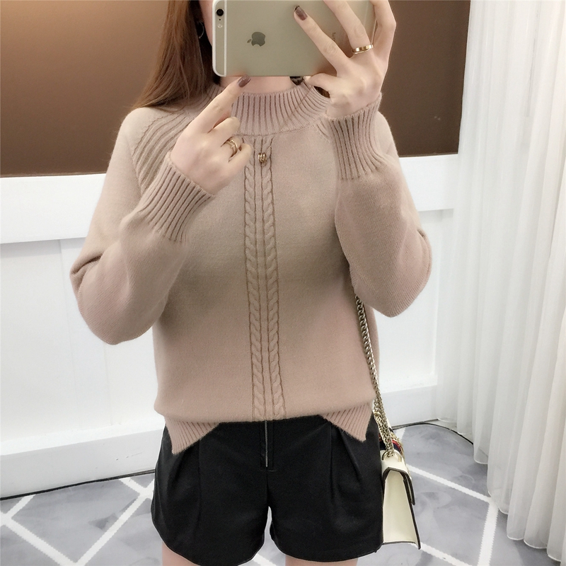 半高领毛衣女秋冬新款时尚麻花宽松针织衫加厚洋气女士打底衫长袖