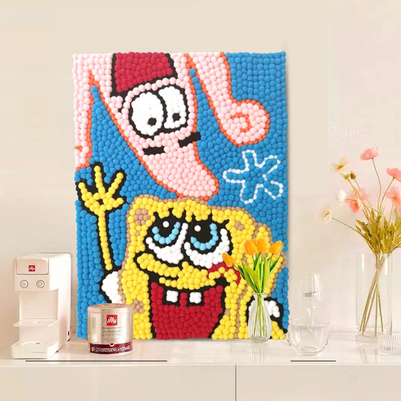 卡通人物diy创意毛球画材料包小红书同款绒球粘贴艺术儿童手工画