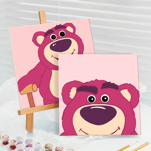 数字油画草莓熊diy填色填涂儿童油画手工丙烯画填充油彩画定制